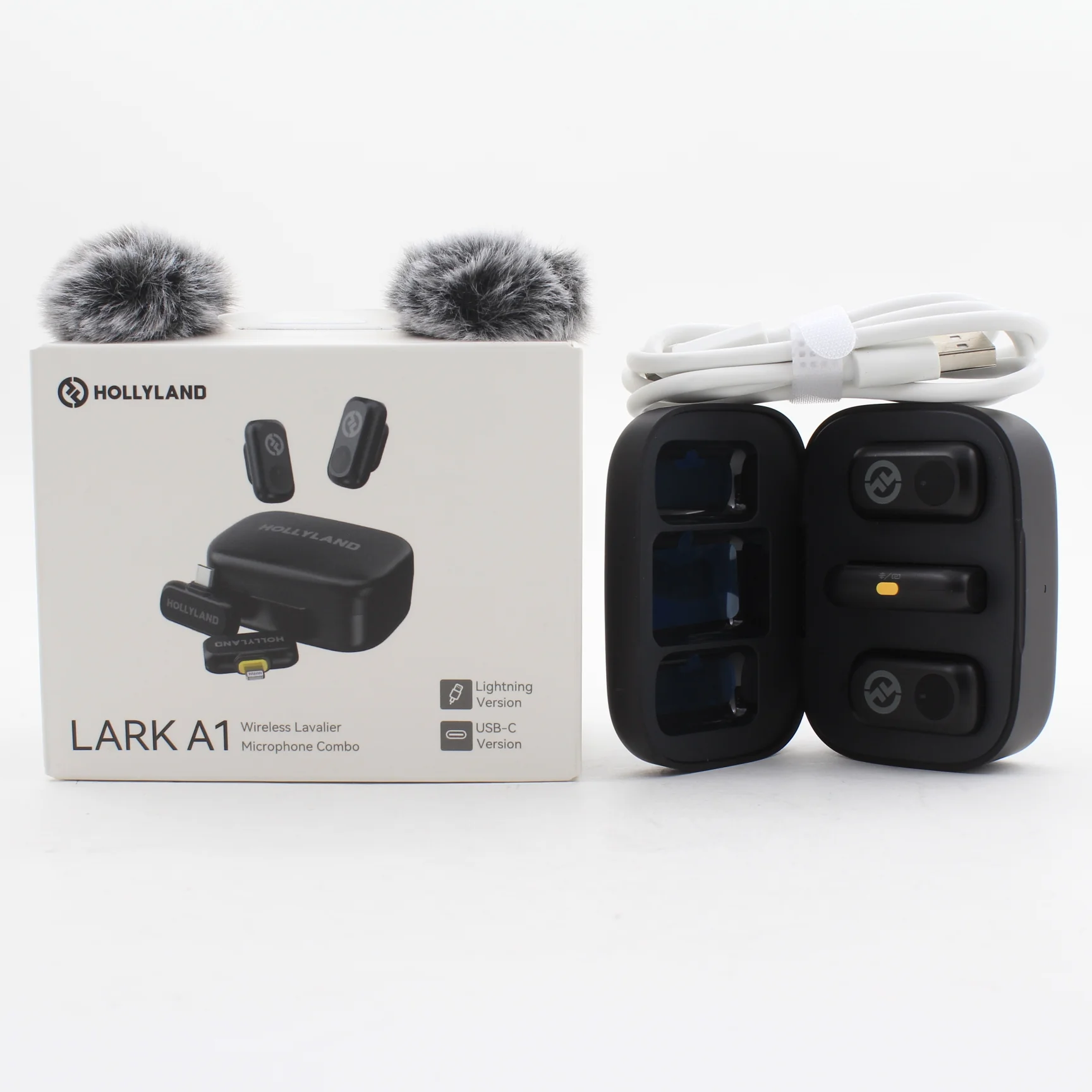 * USED AS IS * Hollyland LARK A1 Combo 2-Person Wireless Microphone System with USB-C and Lightning Connectors for Mobile Devices (Space Gray, 2.4 GHz) Boxed