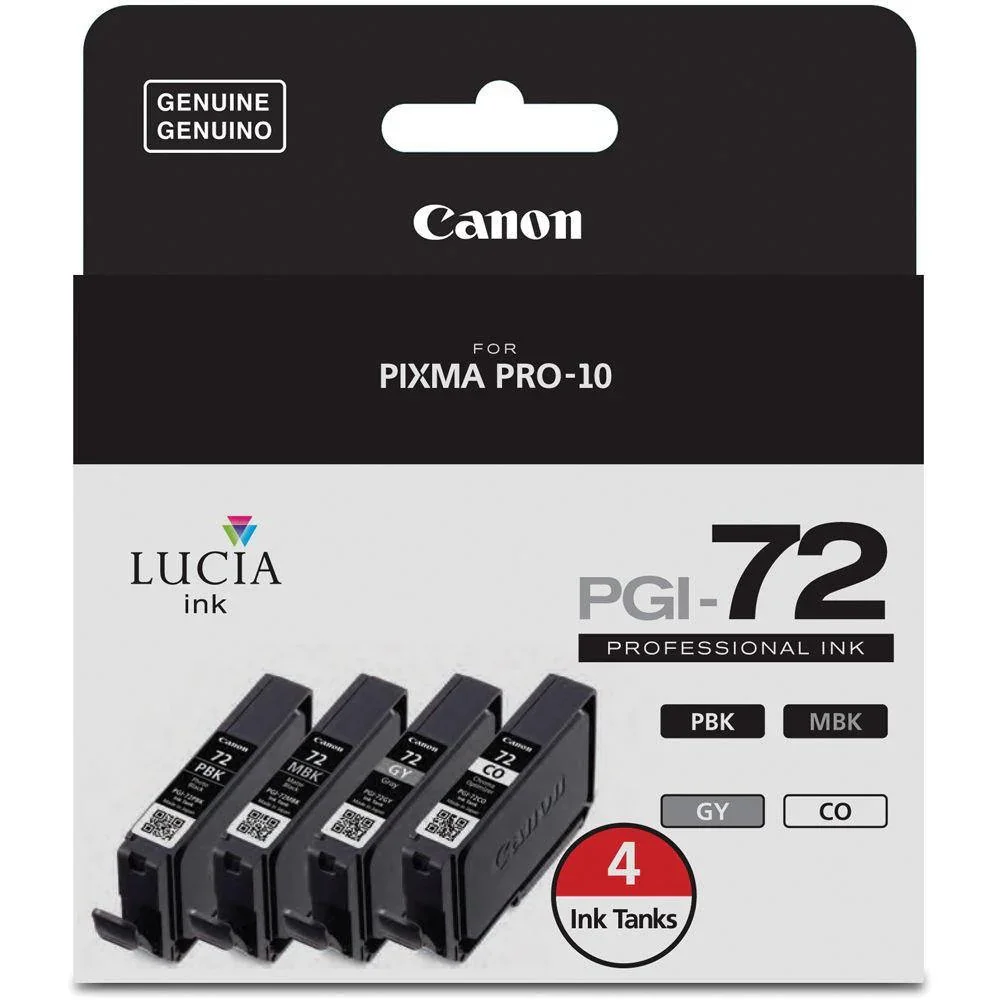 Canon LUCIA PGI-72 Ink Tank Value Pack (Matte Black, Photo Black, Gray & Chroma Optimizer)