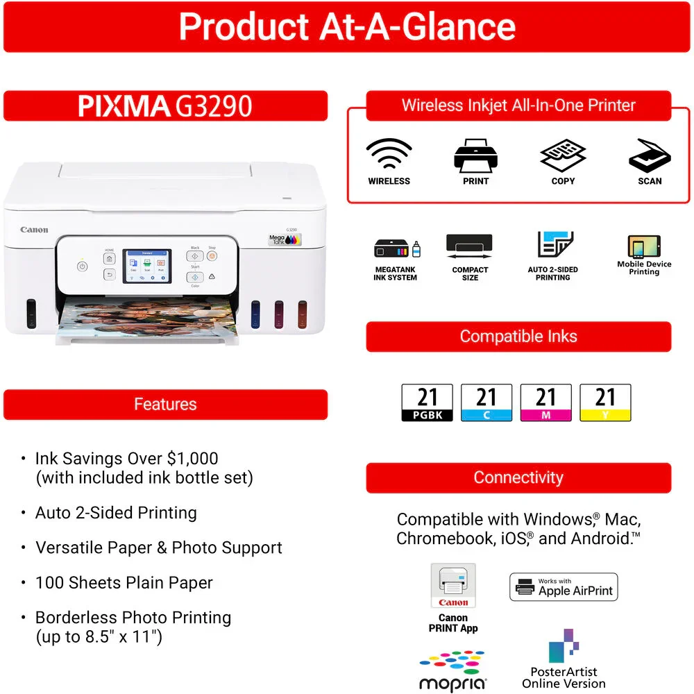 Canon PIXMA G3290 Wireless MegaTank All-in-One Printer - Image 2
