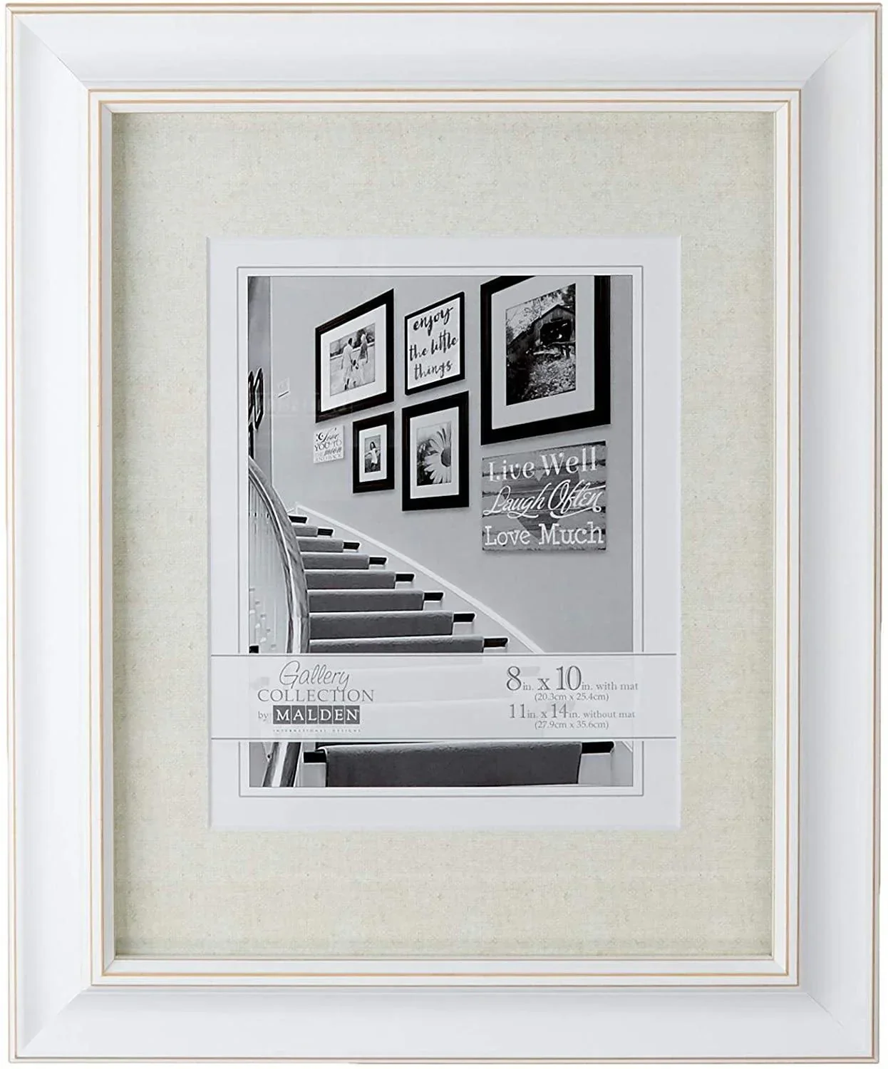 Malden International Designs 2136-80 Barnside Portrait Gallery Textured Mat Picture Frame, 8x10/11x14, White