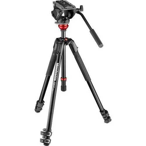 Manfrotto 500 Fluid Video Head with 190X Video Aluminum Tripod & Leveling Column Kit - Image 3