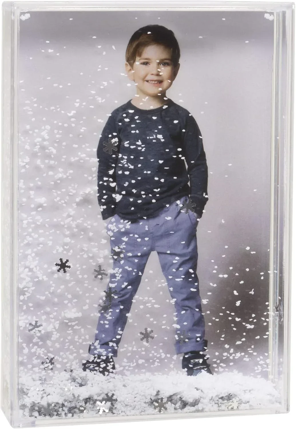Neil Photo Snowflake Picture Frame 4X6 Snow globe style Floating Clear Plastic - Image 2