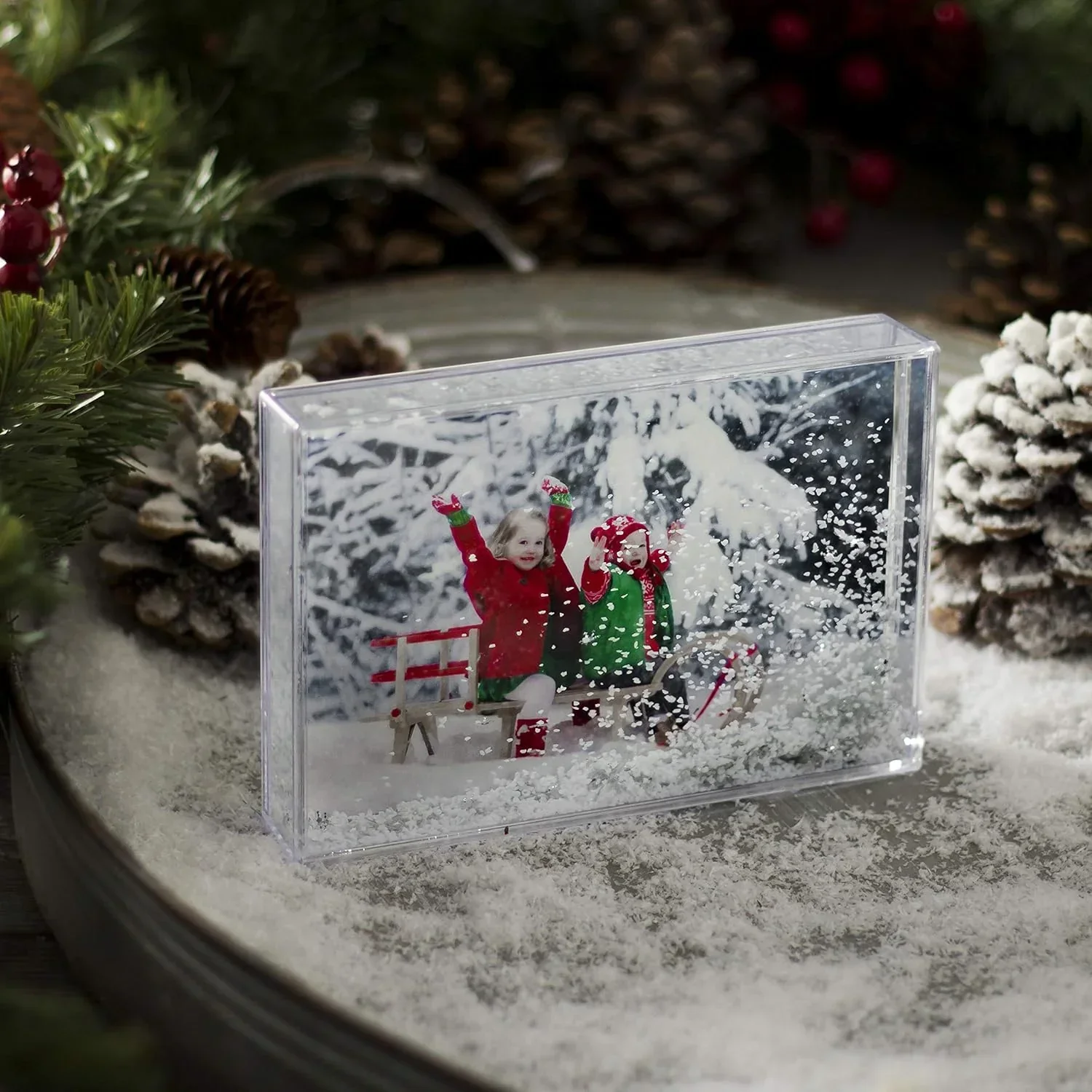 Neil Photo Snowflake Picture Frame 4X6 Snow globe style Floating Clear Plastic - Image 4