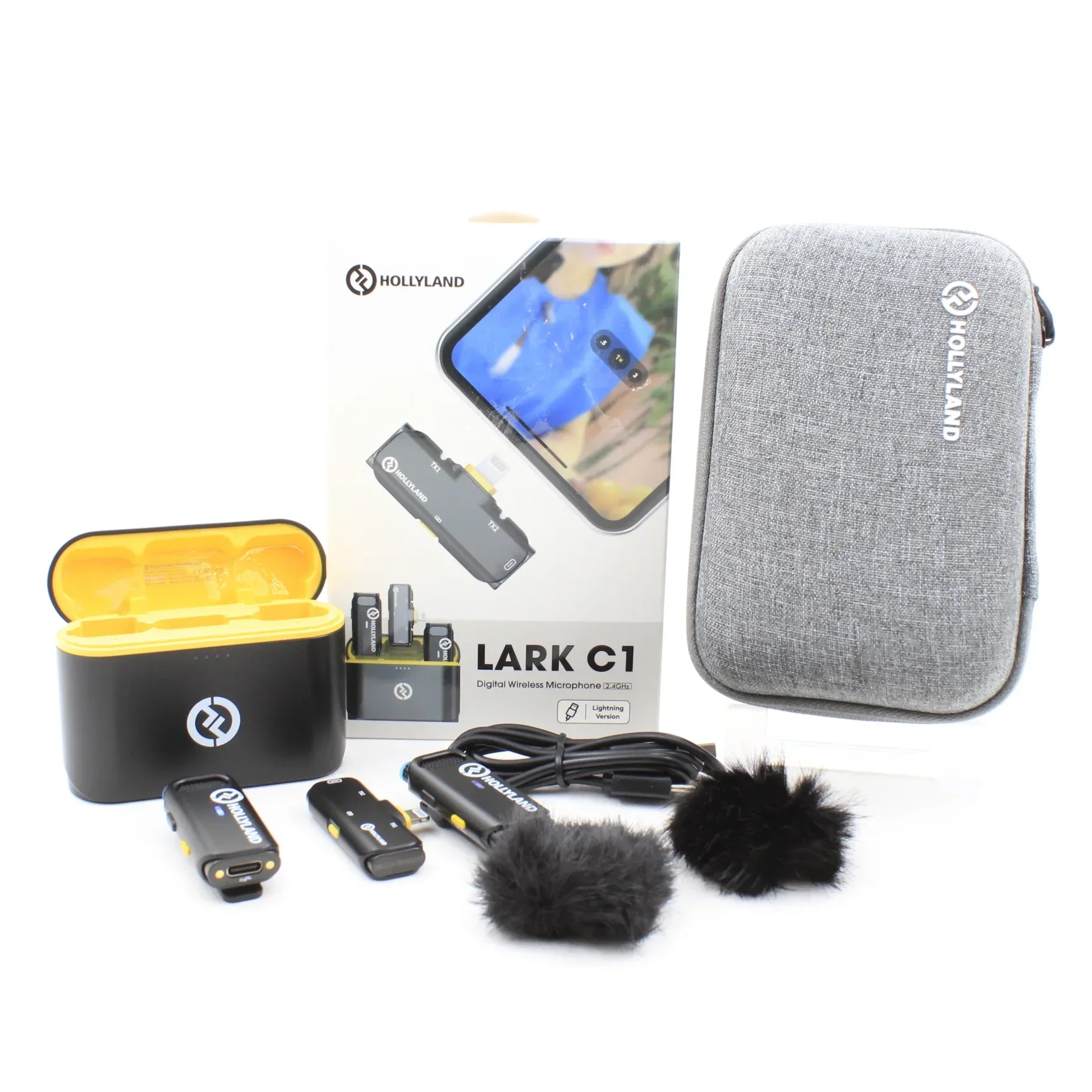* OPEN BOX EXCELLENT * Hollyland LARK C1 DUO 2-Person Wireless Microphone System with Lightning Connector for iOS Devices (Black, 2.4 GHz)