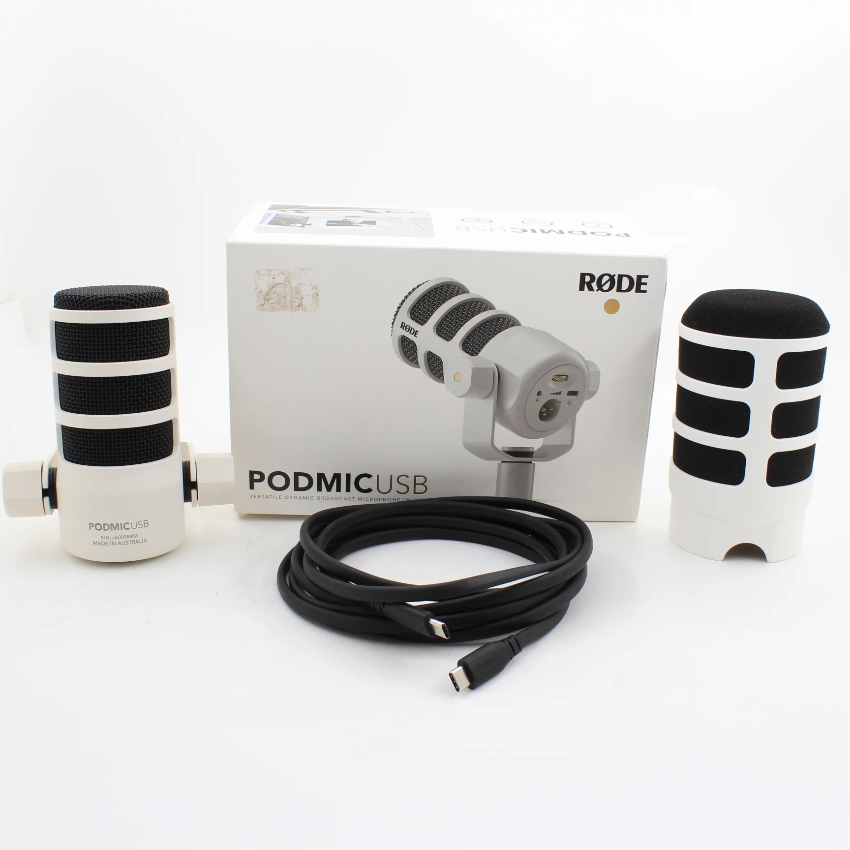 * OPEN BOX EXCELLENT * RODE PodMic USB and XLR Dynamic Broadcast Microphone (White)