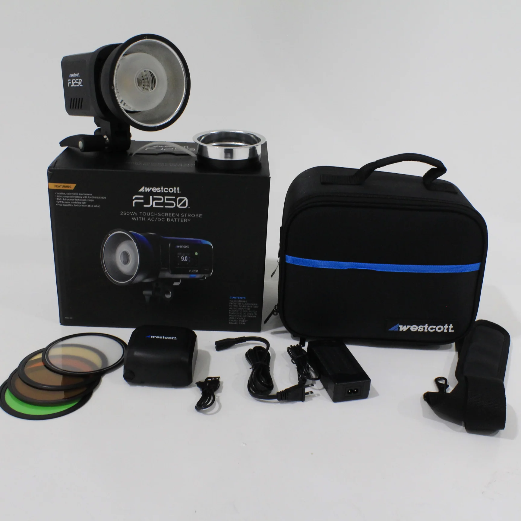 * OPEN BOX EXCELLENT * Westcott FJ250 Touchscreen Strobe with FJ Pro AC/DC Battery (250Ws)