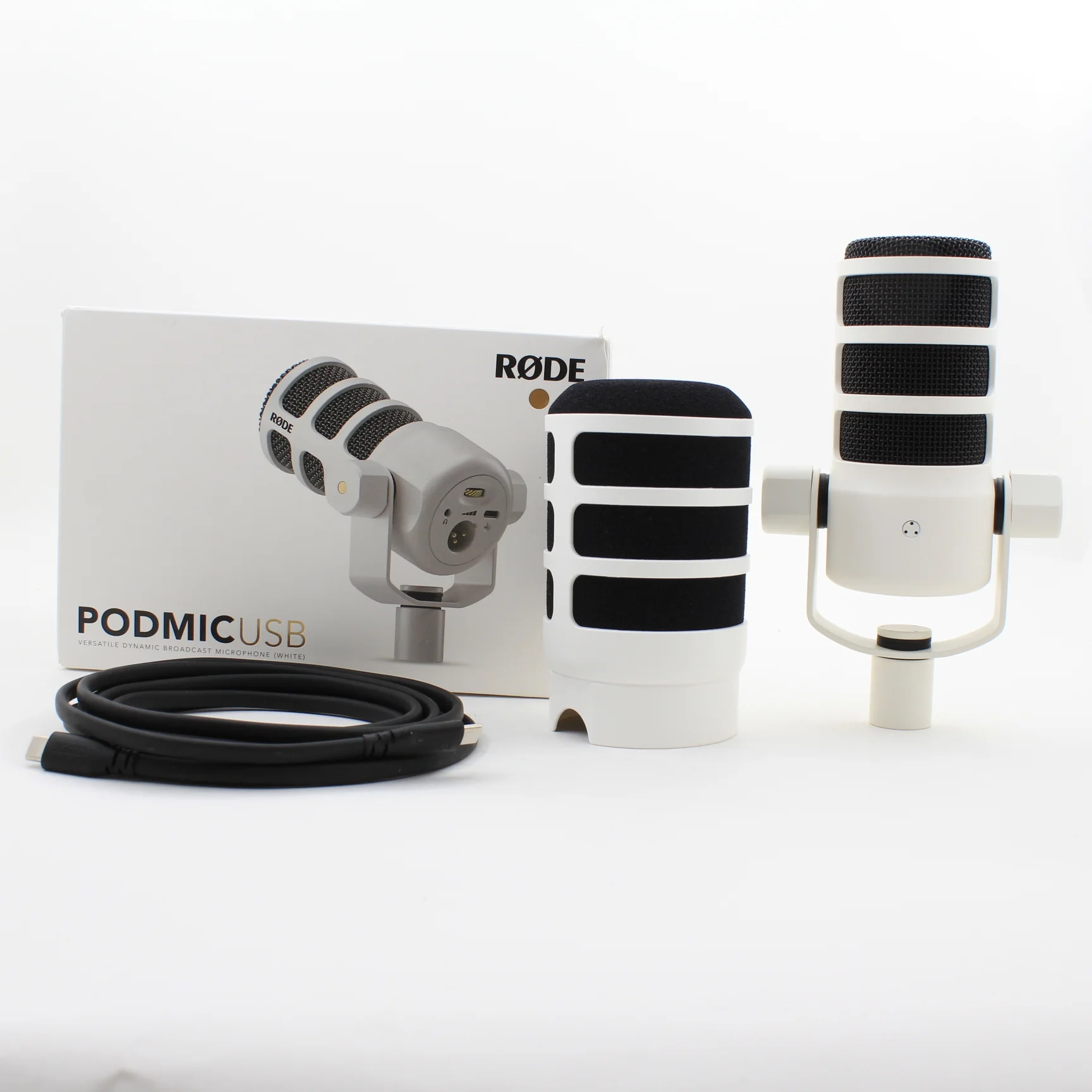 * OPEN BOX GOOD * RODE PodMic USB and XLR Dynamic Broadcast Microphone (White)