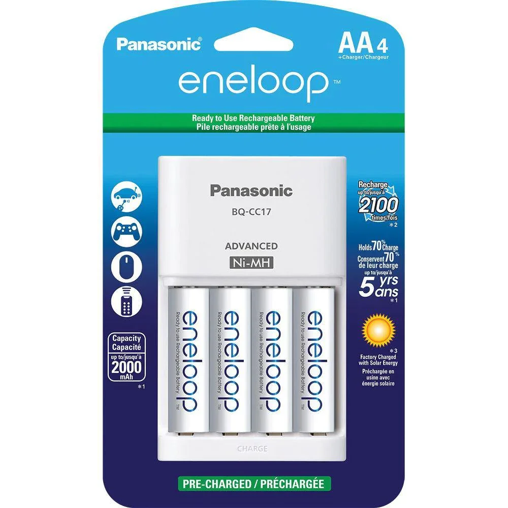 Panasonic Eneloop Rechargeable AA Ni-MH Batteries with Charger (2000mAh, Pack of 4)