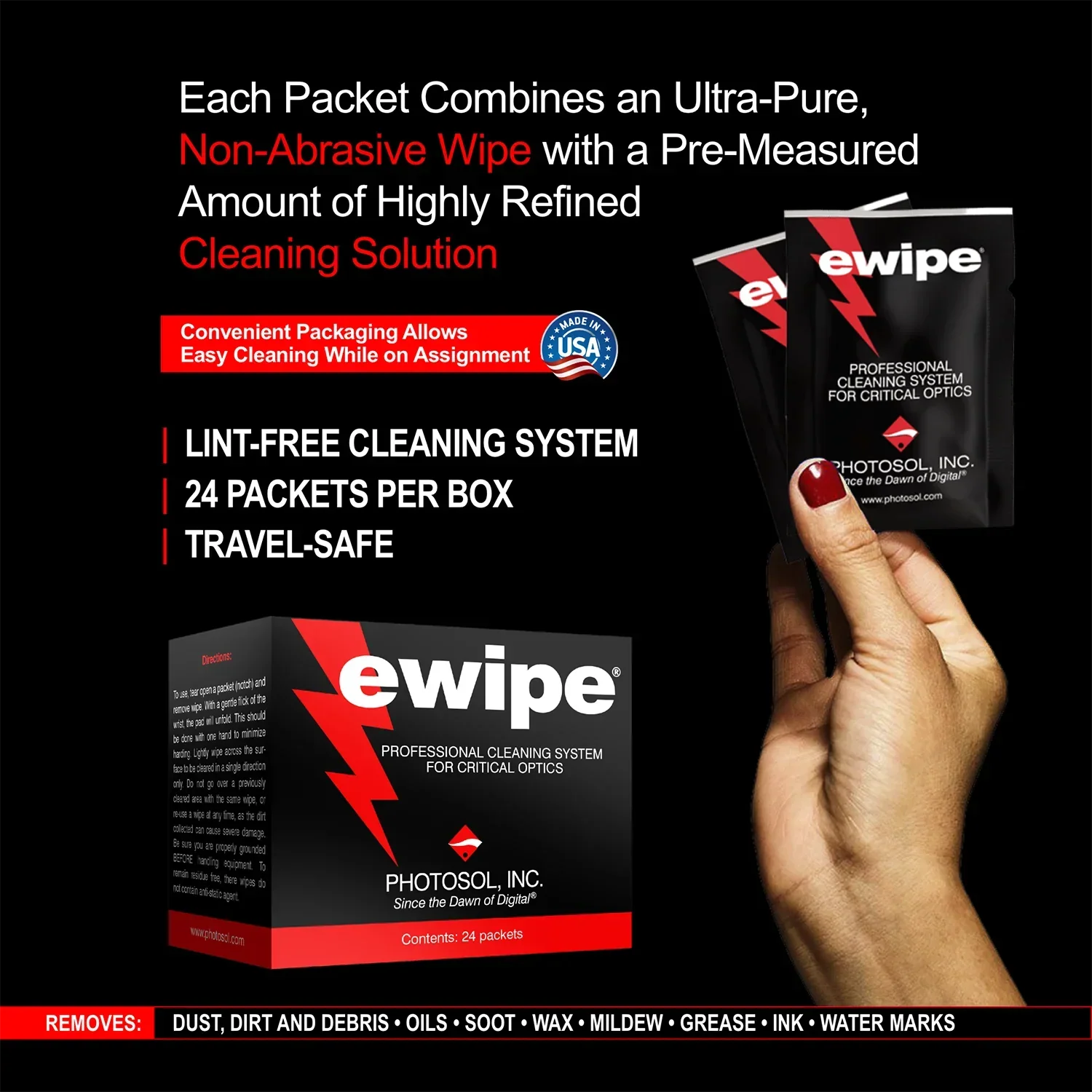 Photographic Solutions E-Wipe Pre-Moistened Optic Pads (24-Pack) - Image 3
