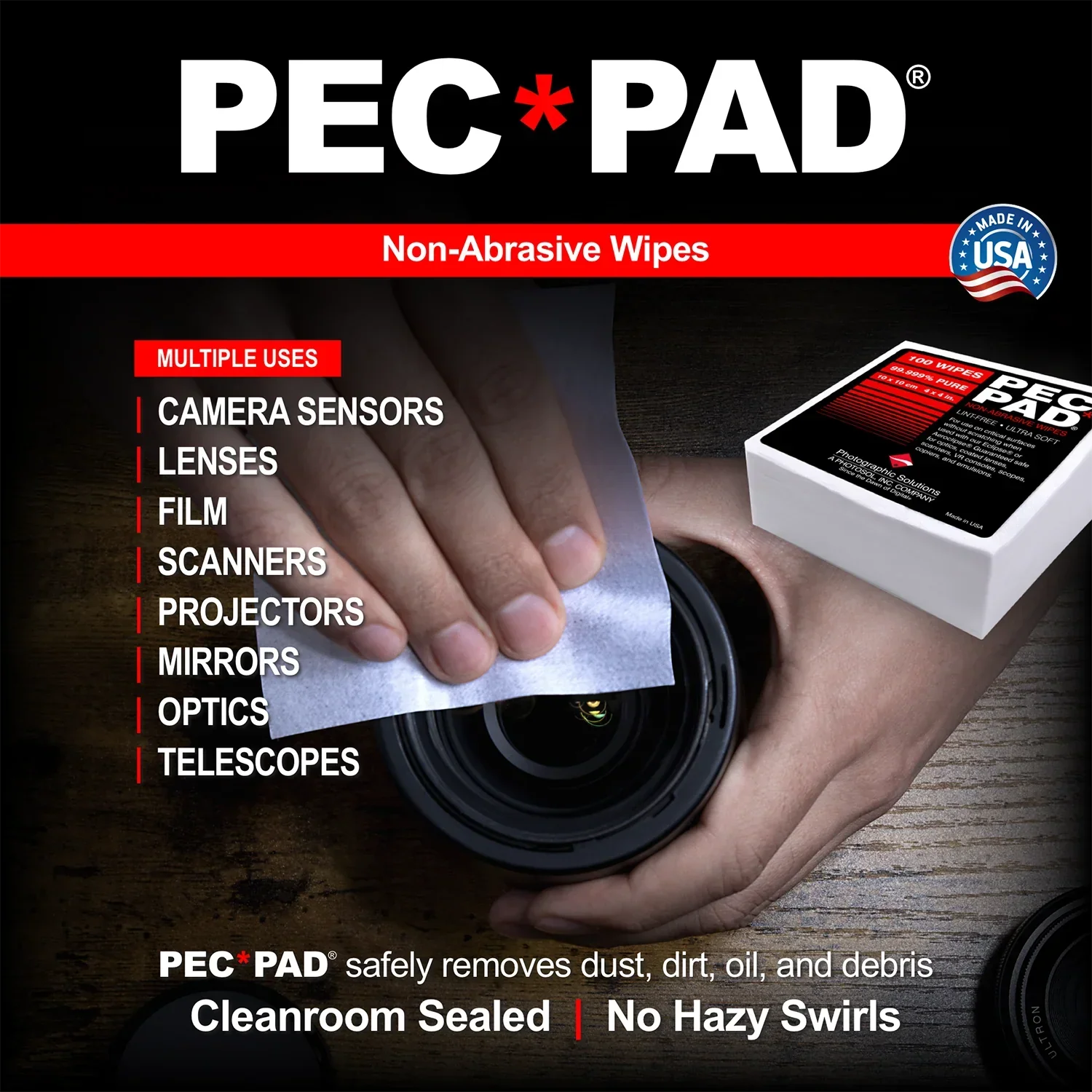 Photographic Solutions Pec-Pad Photo Wipes (4 x 4'', 100 Pack) - Image 2