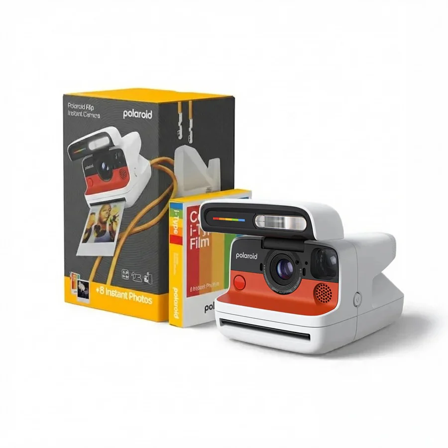 Polaroid Flip Instant Camera (White) + Color Film Bundle (8 Exposures)