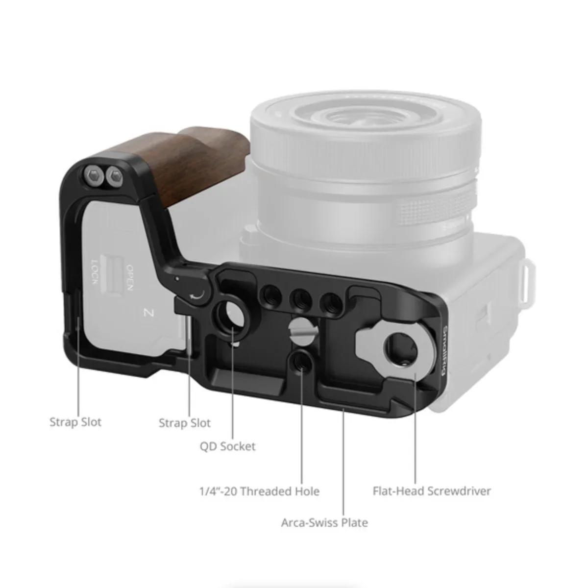 SmallRig L-Shape Mount Plate with Wooden Handle for Sony ZV-E10 II - Image 3
