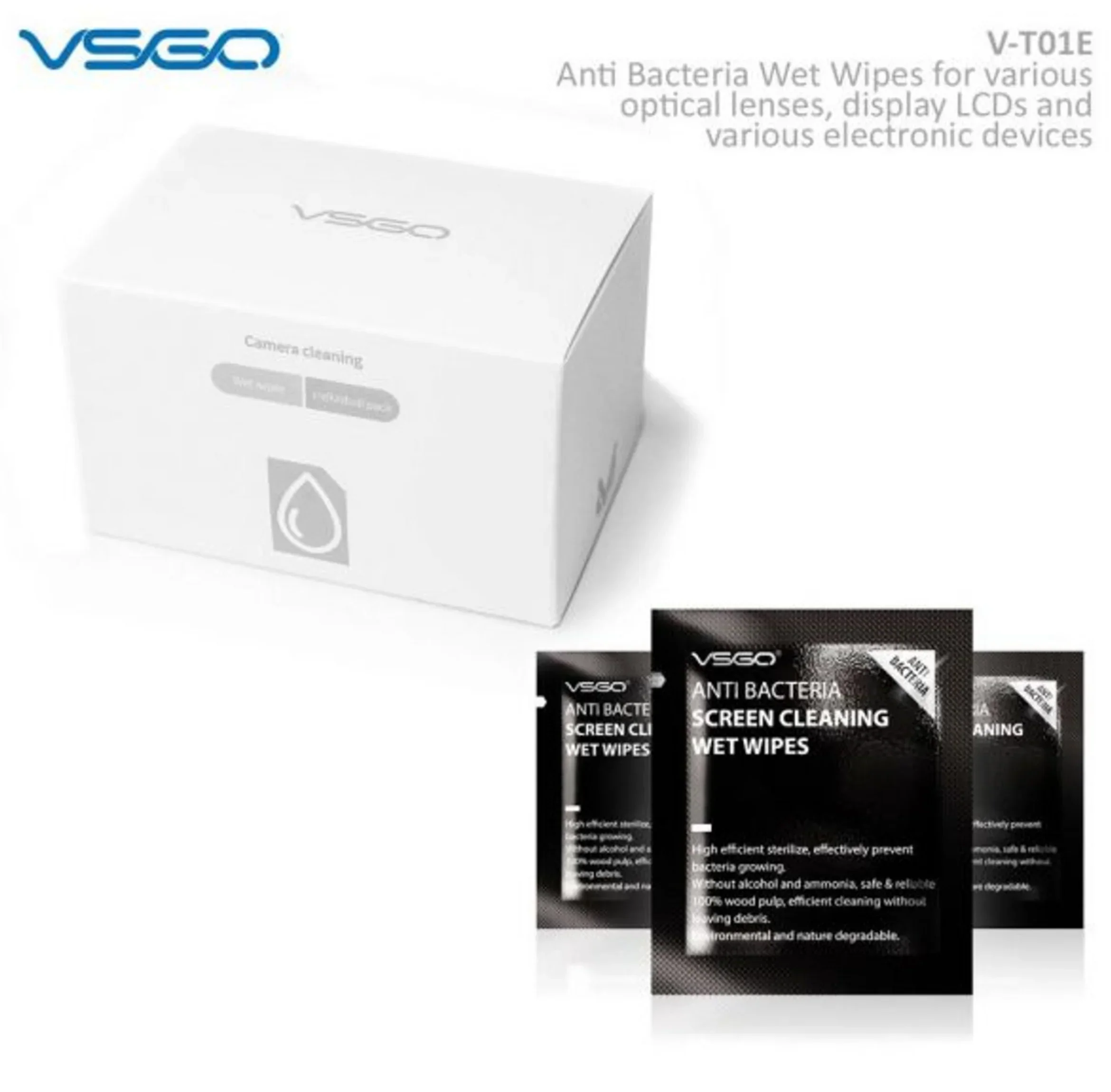 VSGO Anti-Bacteria Screen/Lens Cleaning Wet Wipes